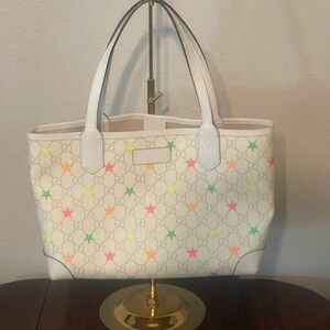 Gucci White Tote with Multicolor Stars